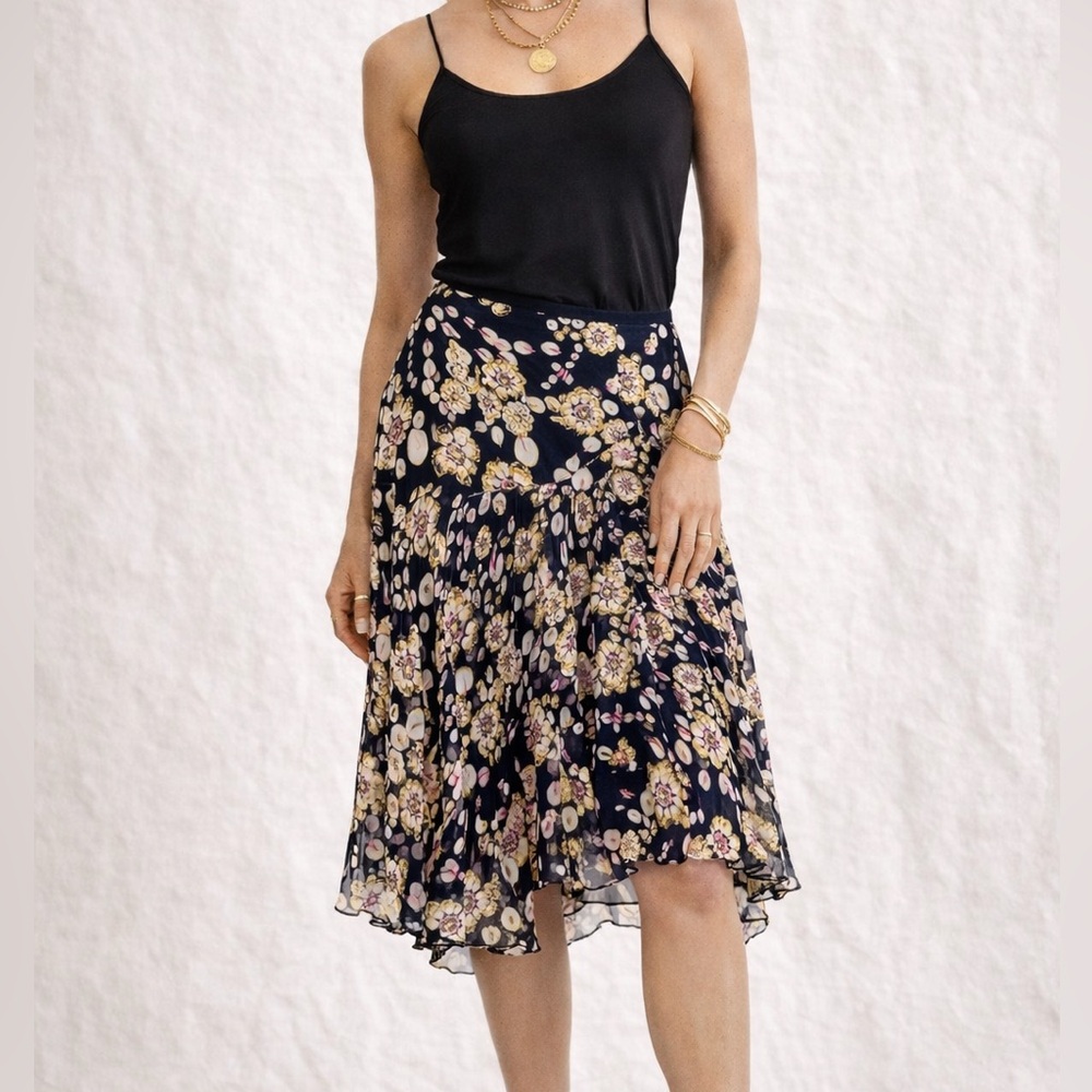 Diane Von Furstenberg Floral Drop Waist Silk Size L Skirt